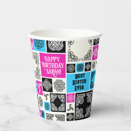 名前と人間関係の追加誕生日マゼンタとブルー 紙コップ