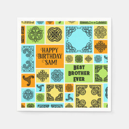 名前と人間関係誕生日オレンジと緑の追加 スタンダードカクテルナプキン