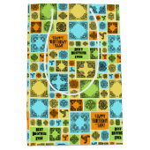 名前と人間関係誕生日オレンジと緑の追加 ミディアムペーパーバッグ (正面)