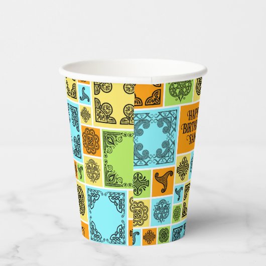 名前と人間関係誕生日オレンジと緑の追加 紙コップ (右)