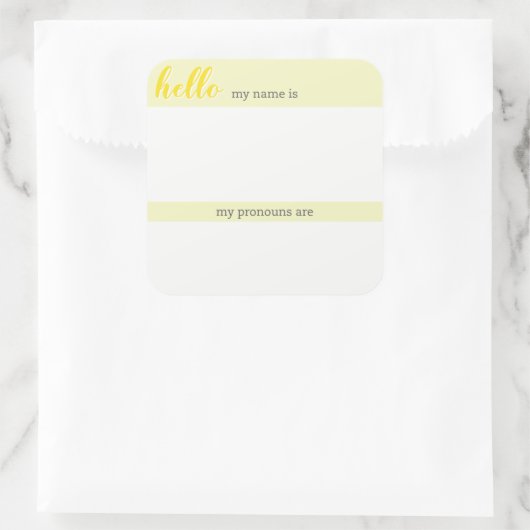名前と代名詞のラベル – 黄色の四角 スクエアシール (バッグ)