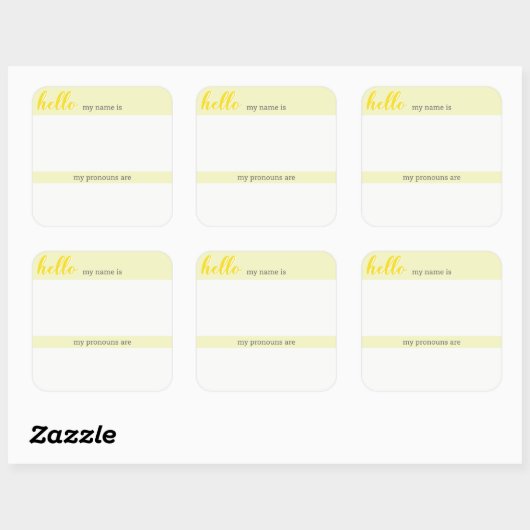 名前と代名詞のラベル – 黄色の四角 スクエアシール (シート)