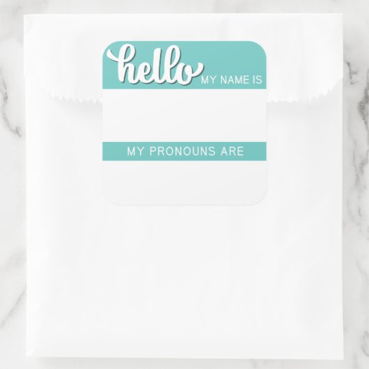 名前と代名詞ラベル-ティール(緑がかった色)スクエア スクエアシール (バッグ)