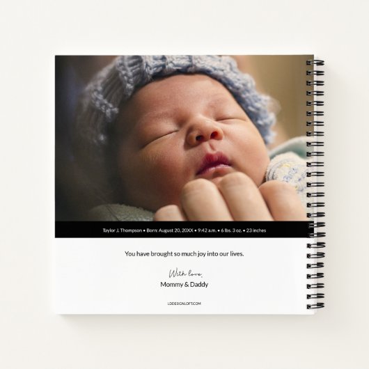 名前と写真が入った赤ちゃんの成長記録帳 ノートブック (裏面)
