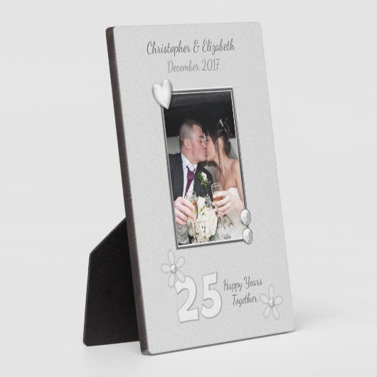 名前と写真と25年のアニバーサリーギフト フォトプラーク (側面)