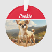 名前と写真のクリスマスを持つチワホアドッグ オーナメント (正面)