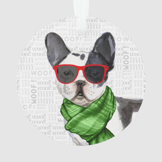 名前と写真のクリスマス付きボストンテリア犬 オーナメント (裏面)