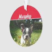 名前と写真のクリスマス付きボストンテリア犬 オーナメント (正面)