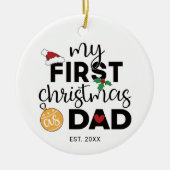 名前と写真のパパとしての初めてのクリスマス セラミックオーナメント (正面)