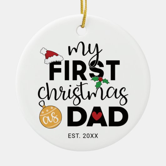 名前と写真のパパとしての初めてのクリスマス セラミックオーナメント (正面)