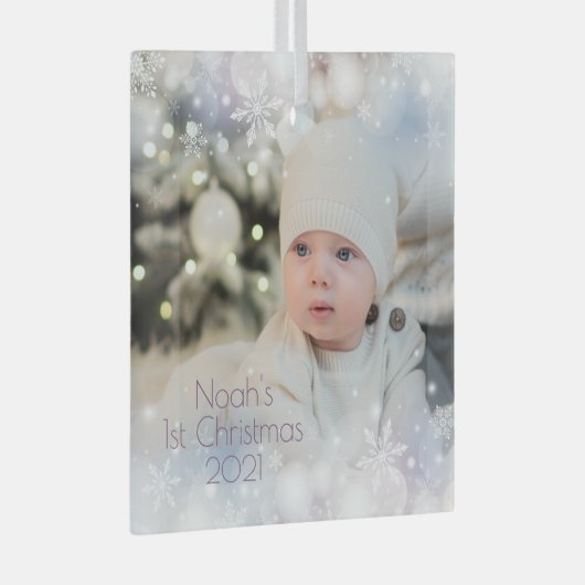 名前と写真のパーソナライズベビーの初めてのクリスマス2 ガラスオーナメント (正面右)