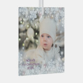 名前と写真のパーソナライズベビーの初めてのクリスマス3 ガラスオーナメント (正面右)