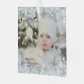 名前と写真のパーソナライズベビーの初めてのクリスマス3 ガラスオーナメント (正面左)