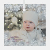 名前と写真のパーソナライズベビーの初めてのクリスマス3 ガラスオーナメント (正面)