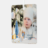 名前と写真のパーソナライズベビーの初めてのクリスマス5 メタルオーナメント (正面左)