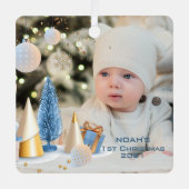 名前と写真のパーソナライズベビーの初めてのクリスマス5 メタルオーナメント (正面)