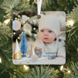 名前と写真のパーソナライズベビーの初めてのクリスマス5 メタルオーナメント