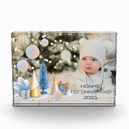 名前と写真のパーソナライズベビーの初めてのクリスマス9 フォトブロック