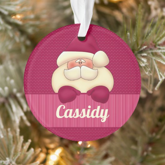 名前と写真の付いたピンクサンタクリスマスオーナメント オーナメント (ツリー)