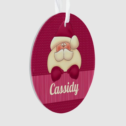 名前と写真の付いたピンクサンタクリスマスオーナメント オーナメント (正面)