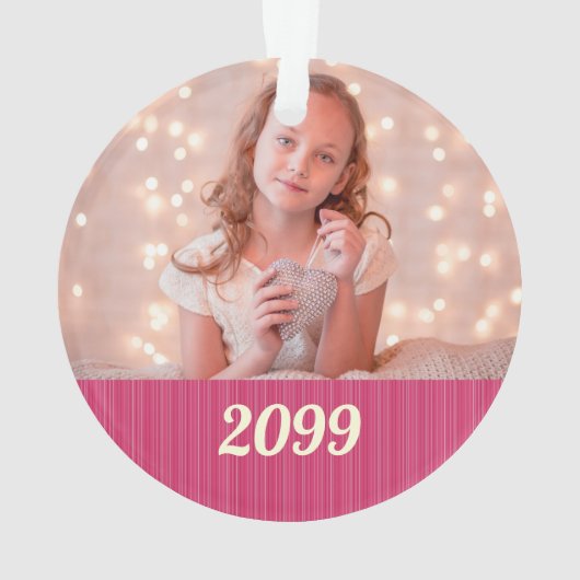 名前と写真の付いたピンクサンタクリスマスオーナメント オーナメント (裏面)