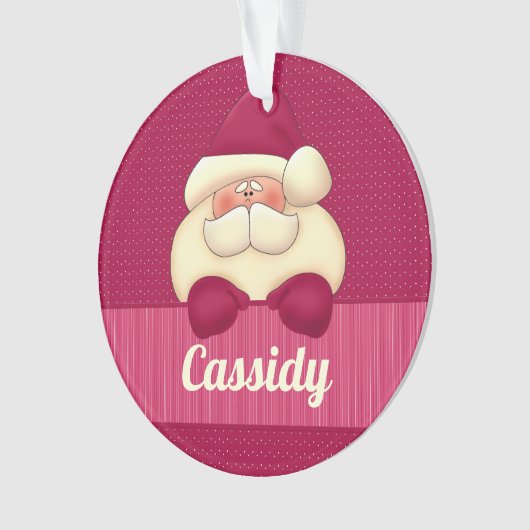 名前と写真の付いたピンクサンタクリスマスオーナメント オーナメント (正面)