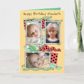 名前と写真の挨拶の可愛いラディバード カード (正面)