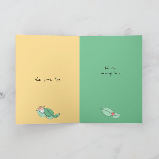 名前と写真の挨拶の可愛いラディバード カード (内部)