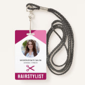 名前と写真の美しいサロン美容師IDカード バッジ (正面ランヤード)