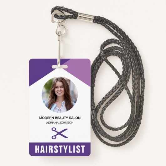 名前と写真の美しいサロン美容師IDカード バッジ (正面ランヤード)