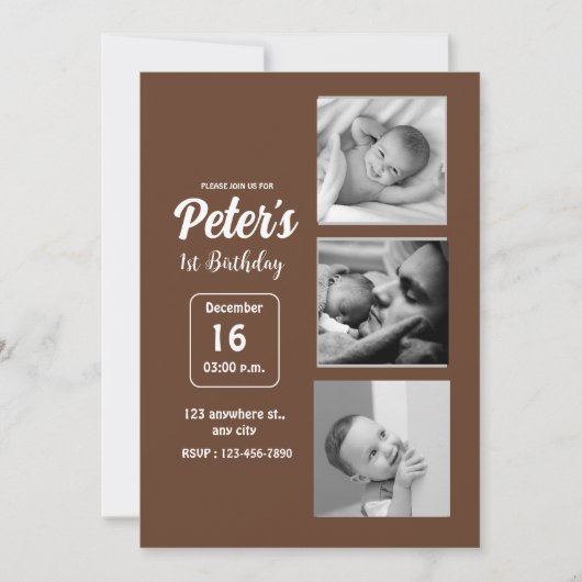 名前と写真の誕生日パーティー 招待状 (正面)