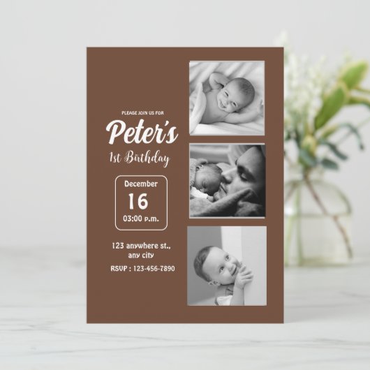 名前と写真の誕生日パーティー 招待状 (スタンド正面)