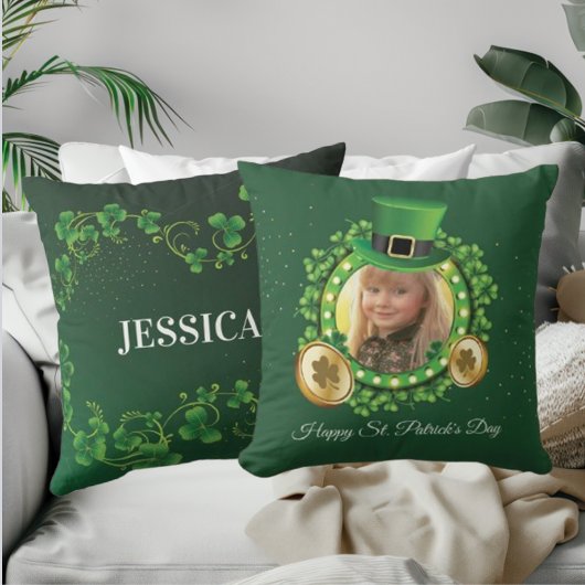 名前と写真をパーソナライズSt. Patrick'S Day Green クッション