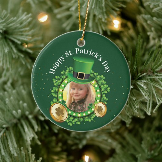 名前と写真をパーソナライズSt. Patrick'S Day Green セラミックオーナメント (ツリー)