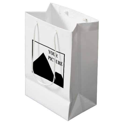 名前と写真を入れたビジネス名のカスタムギフト ミディアムペーパーバッグ (正面アングル)