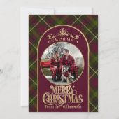 名前と写真クリスマス付きブルゴーニュ&グリーンプレイド シーズンカード (正面)