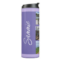 名前と写真コラージュ紫サーマルタンブラー