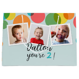 名前と写真ボーイズ誕生日 パーソナライズされた ラージペーパーバッグ