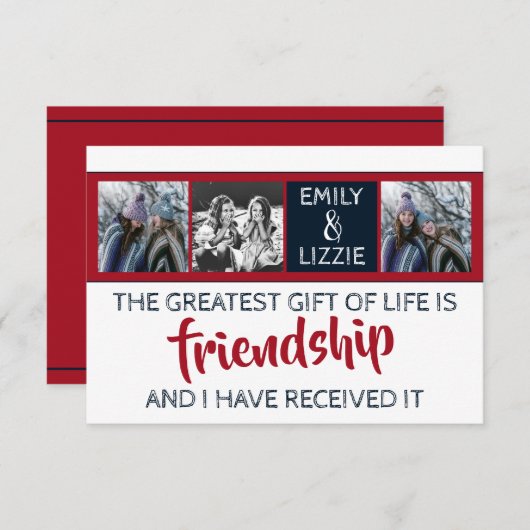 名前と写真付きの友情の名言カード (正面/裏面)