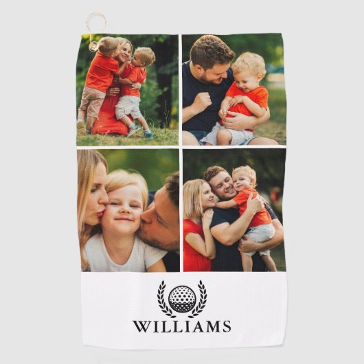 名前と写真4枚のオリジナルモノグラム ゴルフタオル (正面)