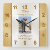 名前と写真50周年結婚記念品 スクエア壁時計 (正面)