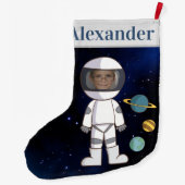 名前と写真 宇宙飛行士 宇宙空間  ラージクリスマスストッキング (裏面)