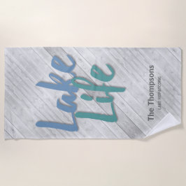 名前と場所を持つレイクライフ木製波止場 ビーチタオル