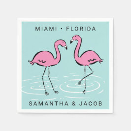 名前と場所を追加するピンクフラミンゴ スタンダードカクテルナプキン