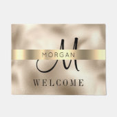 名前と大きいモノグラム、メッセージ、黒い文字、金ゴールド ドアマット (正面)