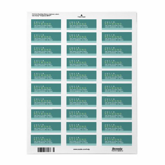 名前と姓とホームオフィスの住所のティール（緑がかった色） ラベル (フルシート)