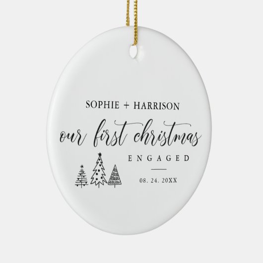 名前と婚約した日付の初めてのクリスマス セラミックオーナメント (右)