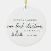 名前と婚約した日付の初めてのクリスマス セラミックオーナメント (正面)