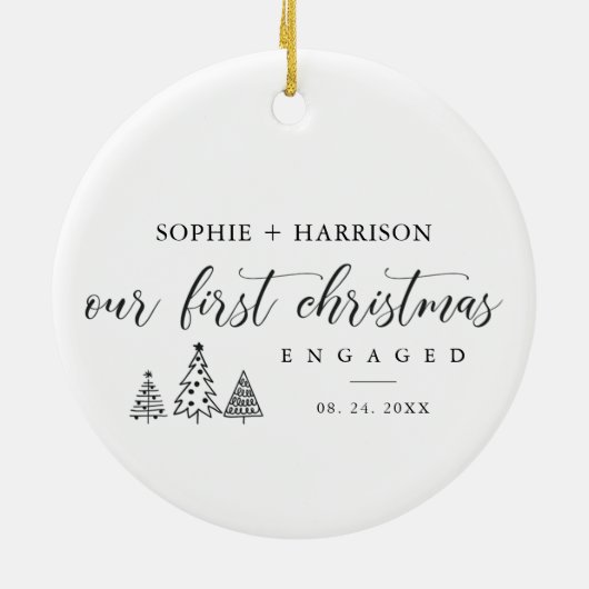 名前と婚約した日付の初めてのクリスマス セラミックオーナメント (裏面)