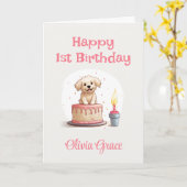 名前と子犬の愛で幸せな1st誕生日カード カード (黄色い花)